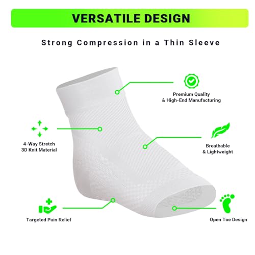 TechWare Pro Ankle Brace Compression Sleeve for Plantar Fasciitis, Achilles Tendonitis & Foot Support - White / L / XL