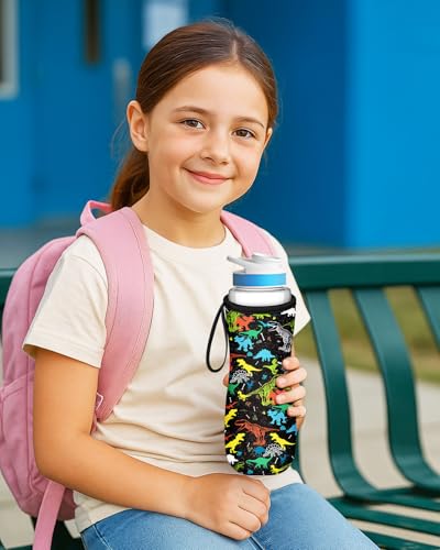 Water Bottle Sleeve for Cirkul 22 oz - Black Dinosaur Design