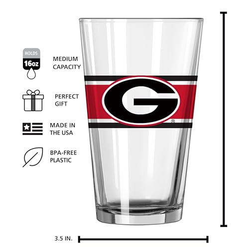 Georgia Bulldogs 16 oz Pint Glass - Logo Brands Chip-Resistant Rim, Official Licensed
