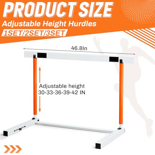 Adjustable Track and Field Hurdles Set - 30 to 42 Inch, Orange - 2 Pcs