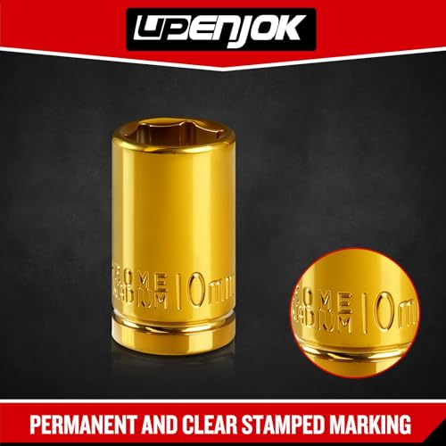2-Pack 1/4" Drive 10mm Shallow Socket Set - Gold Plated CR-V Steel, 6-Point Design, Anti-Corrosion, for Automotive & DIY
