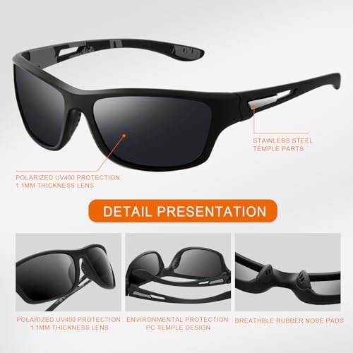 Polarized Sports Sunglasses Men B12 Brown Blue UV400 Wrap Around Goggles