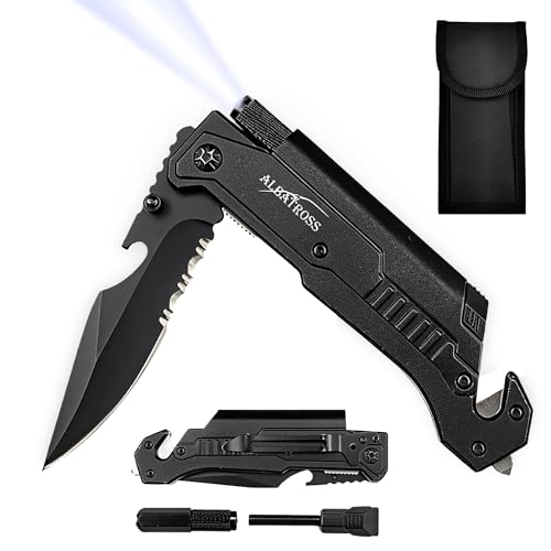 ALBATROSS 7-in-1 Folding Pocket Knife with Glass Breaker - Black Edition