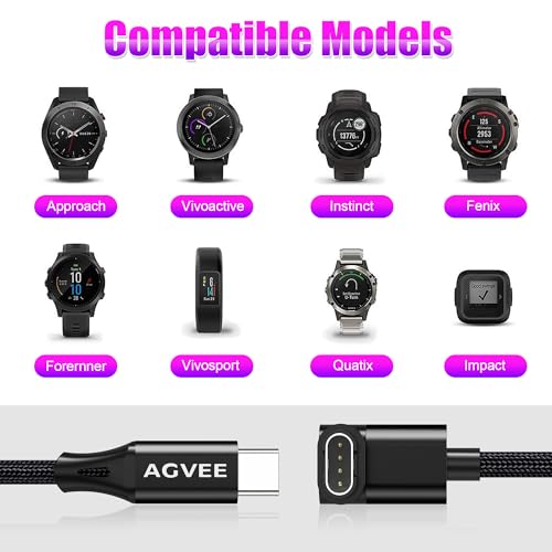 3.3ft USB-C Charging Cable for Garmin Watch - L-Shape, Black