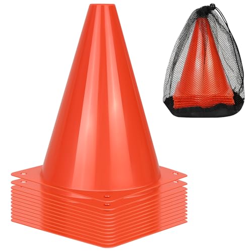 7" Plastic Soccer Cones Set - 12pcs Training Cones with Carry Bag