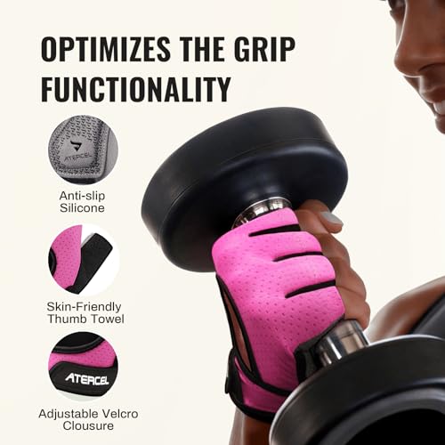Gym Gloves for Women - Full Palm Protection, Breathable - Pink, Medium