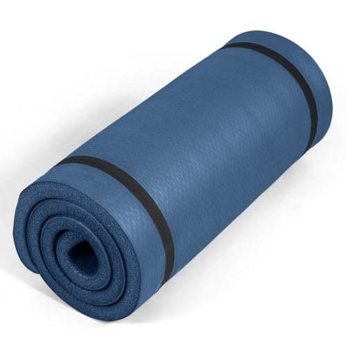 1-Inch Thick Yoga Mat - High-Density, Non-Slip, Diamond/Blue