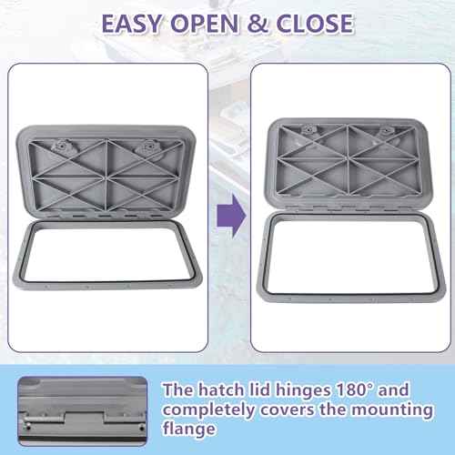 Grey Marine Boat Deck Hatch Cover 24x14 Inches - Waterproof Inspection Hatch for Marine, RV, Caravan