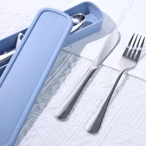 Portable Stainless Steel Utensil Set with Case - Blue