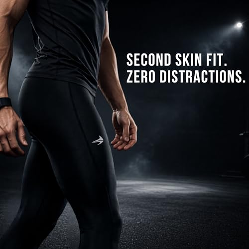 CompressionZ Men's Black Workout Compression Pants Large for Running & Sports
