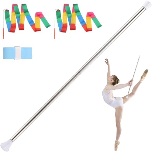 29-Inch Twirling Baton with 2 Ribbons - Silver & White