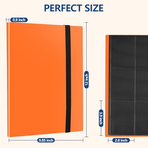 EDUDIIU Orange Card Binder with 9 Pockets - Premium Trading Card Album for Sports & Collectibles