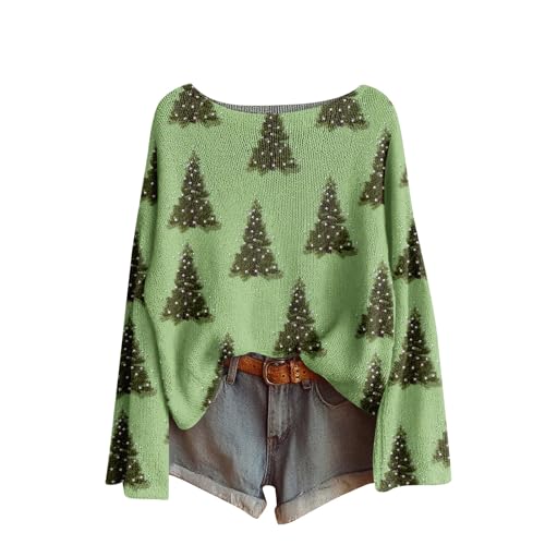 Graphic Print Sweater for Women - Long Sleeve Crew Neck Tunic - Medium / B Green