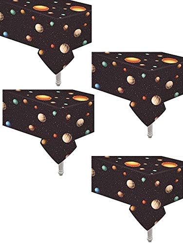 Outer Space Table Cover - 4 Pack Plastic Galaxy Decorations 54"x108"