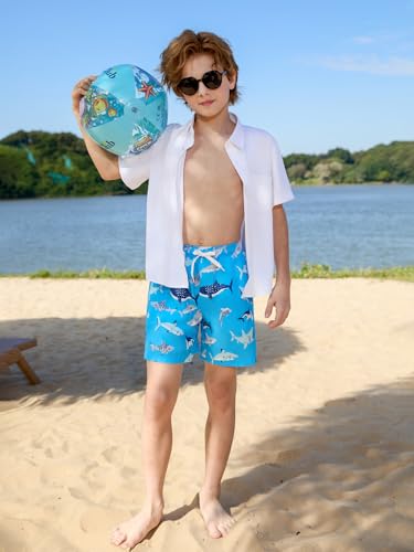 Boys Quick Dry Swim Trunks with Compression Liner - Blue, 13-14 Years