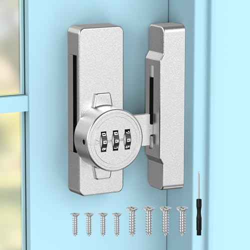 90/180 Degree Mechanical Combination Door Lock, Zinc Alloy Keyless Sliding Barn Locks for Bedroom, Shed, Window, Cabinet - 3 Digit Password Security Flip Gate Latches (1, Silver)