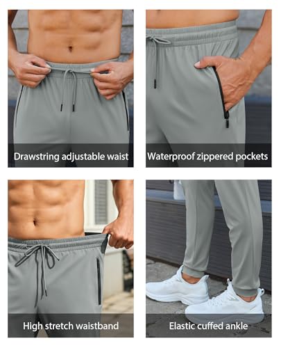 FOGFIRE Men's Lightweight Grey Sweatpants with Zipper Pockets - 3X-Large Athletic Joggers for Workout & Running