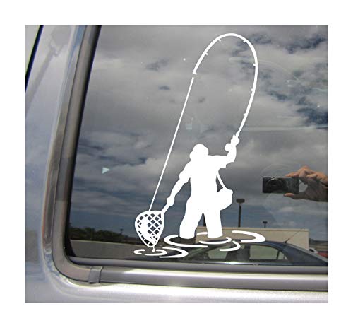Fly Fishing Trout Vinyl Decal - 6.5 Inch Glossy White Fishing Sticker