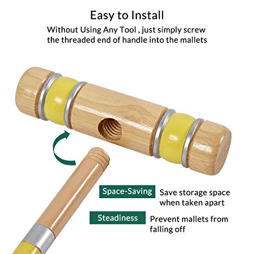 Six Player Croquet Set - 28 Inch Wooden Mallets, Balls & Carry Bag