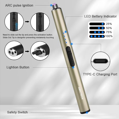 Rechargeable Electric Candle Lighter - Arc Plasma, Gold