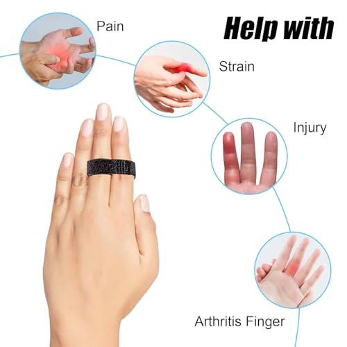 Finger Straps Buddy Tape 10 Pack - No Slip Padded Support for Injured Fingers - One Size / Black