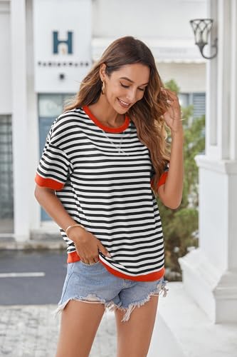 Casual Oversized Striped T-Shirt Sweatshirt - Black & White