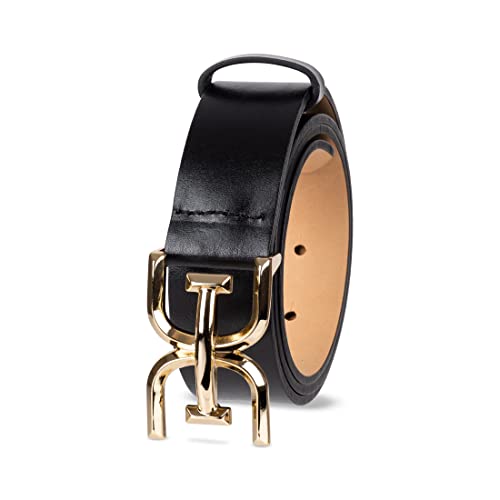 Sam Edelman Women's Double Logo Plaque Leather Belt for Jeans & Trousers - Small Black