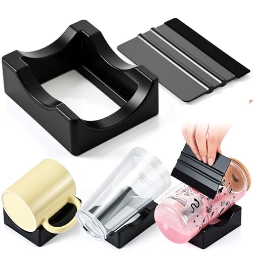 Silicone Cup Cradle for Tumblers with Slot & Squeegee - Black