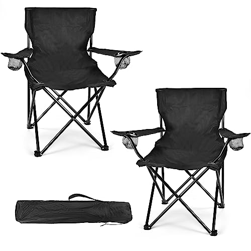WEIDIORME 2-Pack Black Lightweight Folding Camping Chairs for Adults & Teens - Small Size, Portable, Compact with Carry Bags