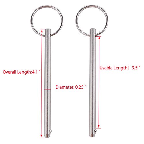 Quick Release Pin Set - 2 Pack, 1/4" Diameter, Marine Grade Stainless Steel