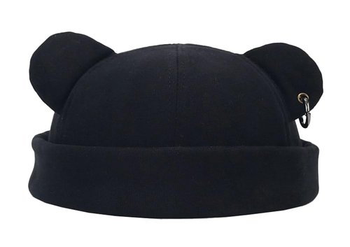Fall Winter Beanie Hats for Women Men Bear Ear Skull Cap Brimless Cap Adjustable Docker Cap Black