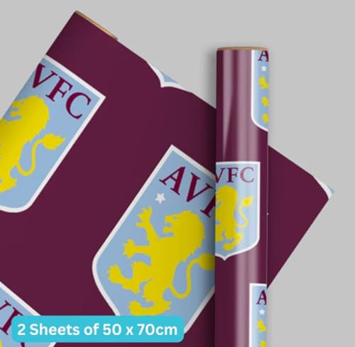 Aston Villa Gift Wrap Sheets with Tags - 2 Pack