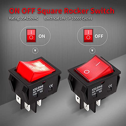 30A 250V Heavy Duty Rocker Switch with Red Light - 125V