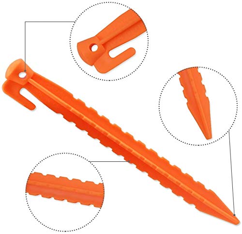 Heavy Duty 8 Pack Tent Stakes - 8.8 Inch Plastic Pegs