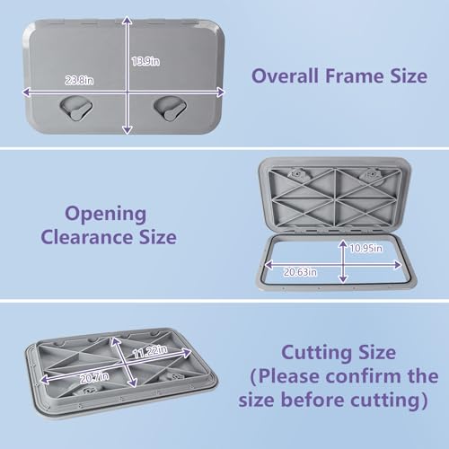 Grey Marine Boat Deck Hatch Cover 24x14 Inches - Waterproof Inspection Hatch for Marine, RV, Caravan