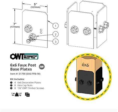 Ozco Laredo Sunset Lite 6x6 Post Base Kit - Galvanized Steel with Decorative Plates & Screws