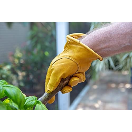 G & F Premium Genuine Grain Cowhide Leathers with Reinforced Patch Palm Work Gloves, Drivers Glove, 3 Pair Pack