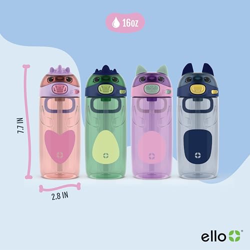 Ello Ellies 16oz BPA-Free Plastic Kids Water Bottle with Dino Design, Leakproof