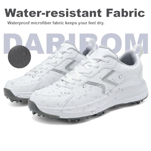 Mens White Spiked Golf Shoes Non Slip Waterproof Professional - DARIBOM 12