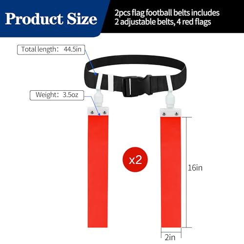Adjustable Flag Football Belt Set - 2 Pcs Red with Flags