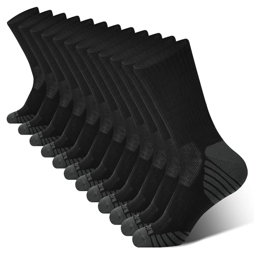 Men's Athletic Crew Socks - Cushioned, Moisture Wicking, 6 Pack