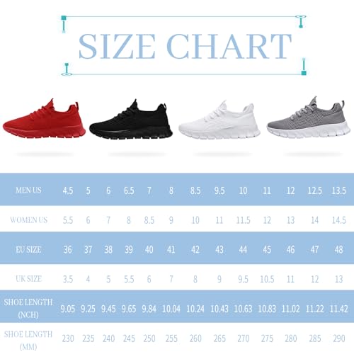 RJYWGS Unisex Tennis & Sports Sneakers - White, Men’s & Women’s Sizes 6/5