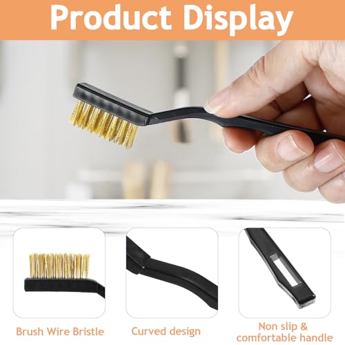 Jeffbaubl 24 Pieces Small Wire Brush, 6.7 Inch Scratch Brushes, 12 Stainless Steel Cleaning Brushes, 12 Brass Brush, Curved Handle Wire Bristle for Cleaning Welding Slag Rust Tool