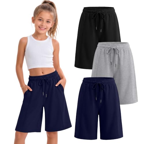 Girls' Bermuda Shorts 3 Pack - Black, Gray, Navy Blue (11-12 Years)