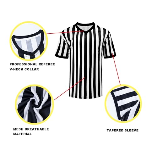 Large Referee Shirt Set with Whistles - 6 Official Soccer Umpire Jerseys for Men & Women