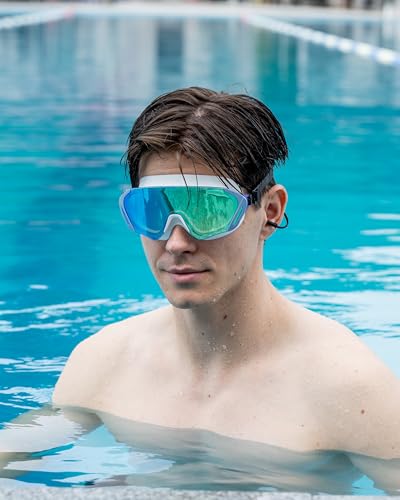 Anti-Fog Swim Goggles with UV Protection and Wide View - Dazzling Mirror White