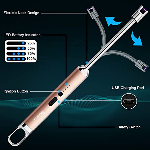 SUPRUS Rechargeable USB Arc Lighter Champagne Gold, Flameless Windproof Candle & Grill Lighter