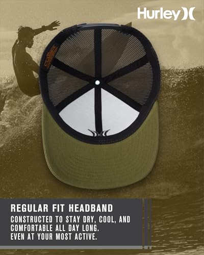 Hurley Mens Del Mar Mesh Panel Trucker Hat Olive Canvas One Size