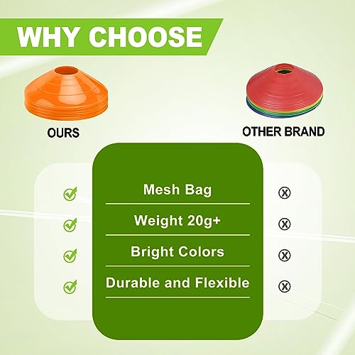 Agility Soccer Cones Set of 25 - Orange Training Cones with Carry Bag