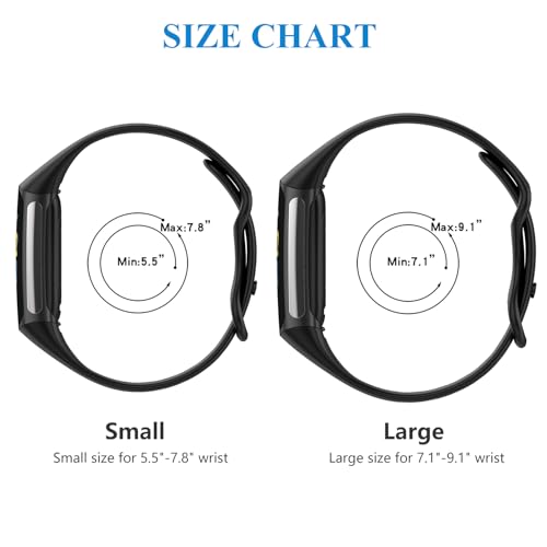 Soft Silicone Replacement Bands for Fitbit Charge 6/5 - Black, Large